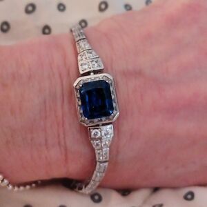Elegant Silver With Blue And White CZ Gemstone Bracelet